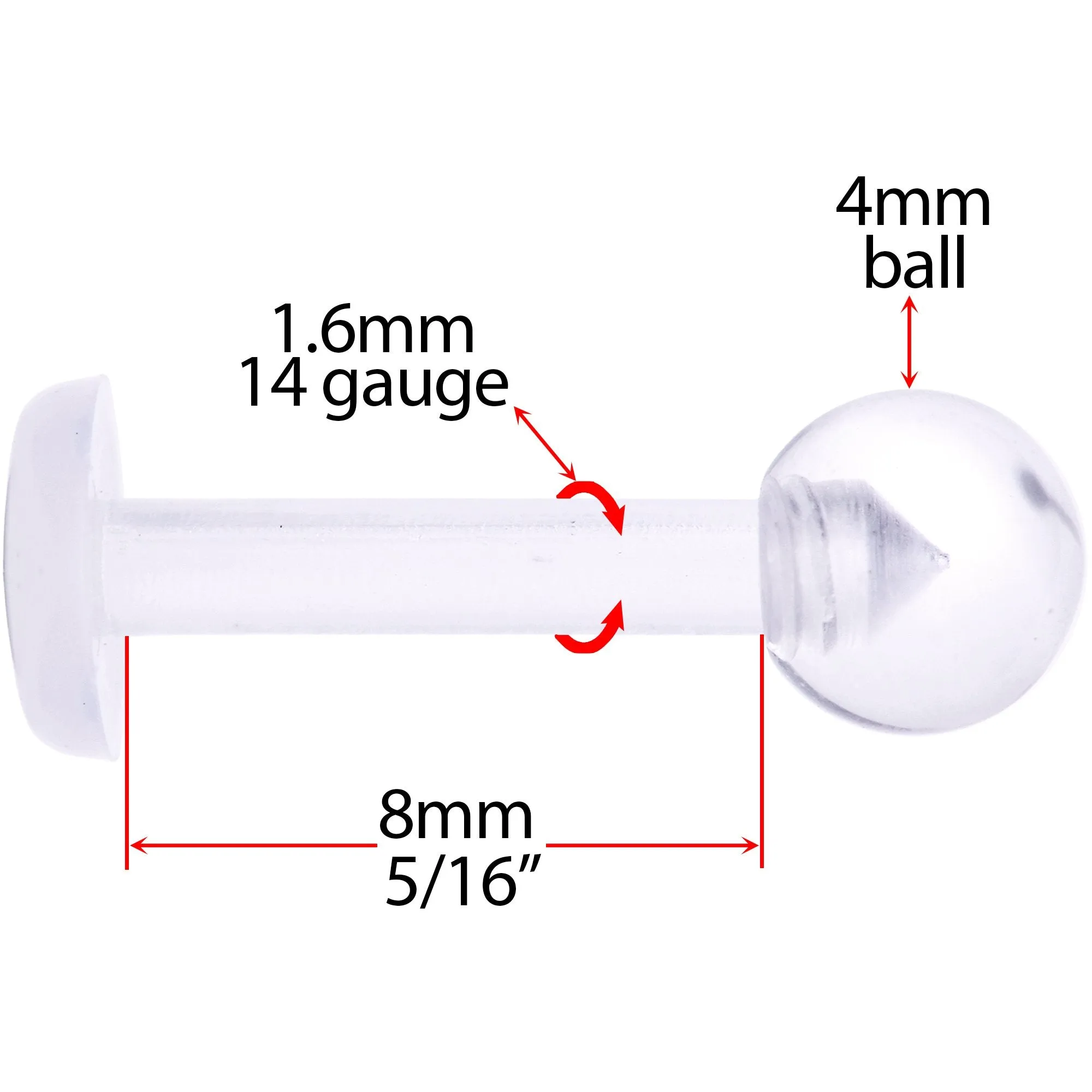 14 Gauge 5/16 Clear Flexible Bioplast Labret Monroe Retainer