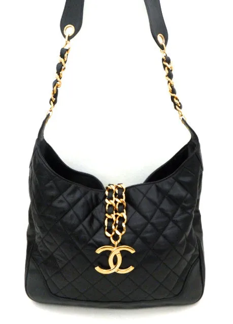 Authentic Chanel Vintage Black Rare Lambskin Tote
