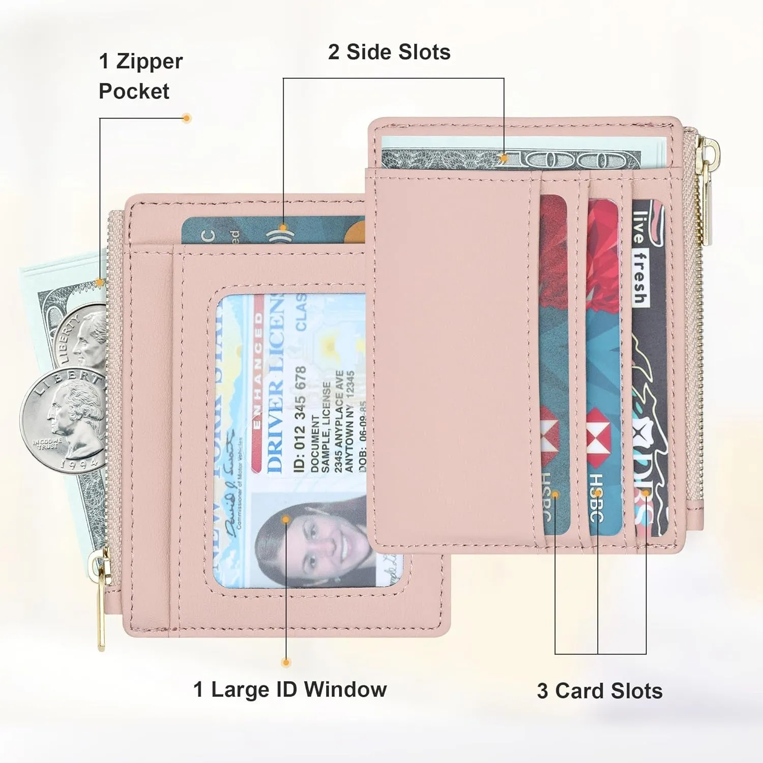 Card Case Slim Front Pocket Wallet for Women with Keychain