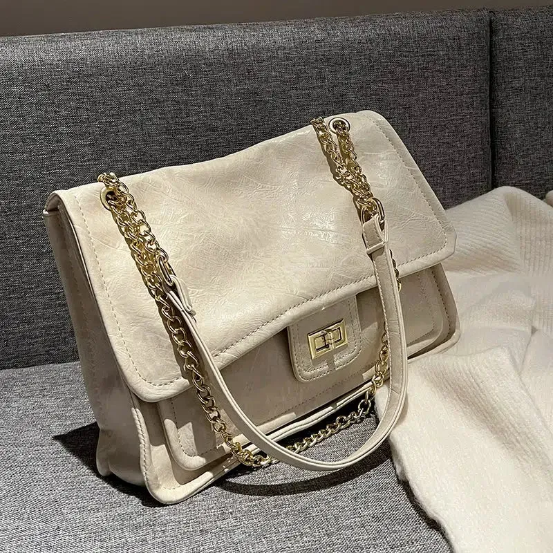 Chain Strap Leather Flap Shoulder Bag