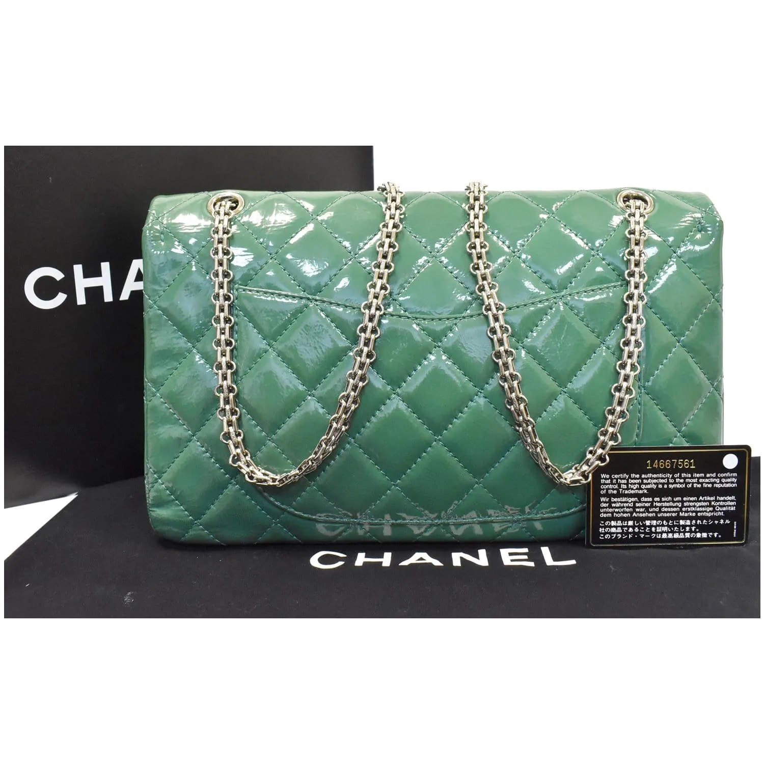 CHANEL 2.55 Reissue Double Flap Patent Leather Shoulder Bag Green