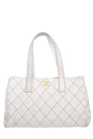 Chanel Cream Wild Stitch Lambskin Leather Quilted Tote