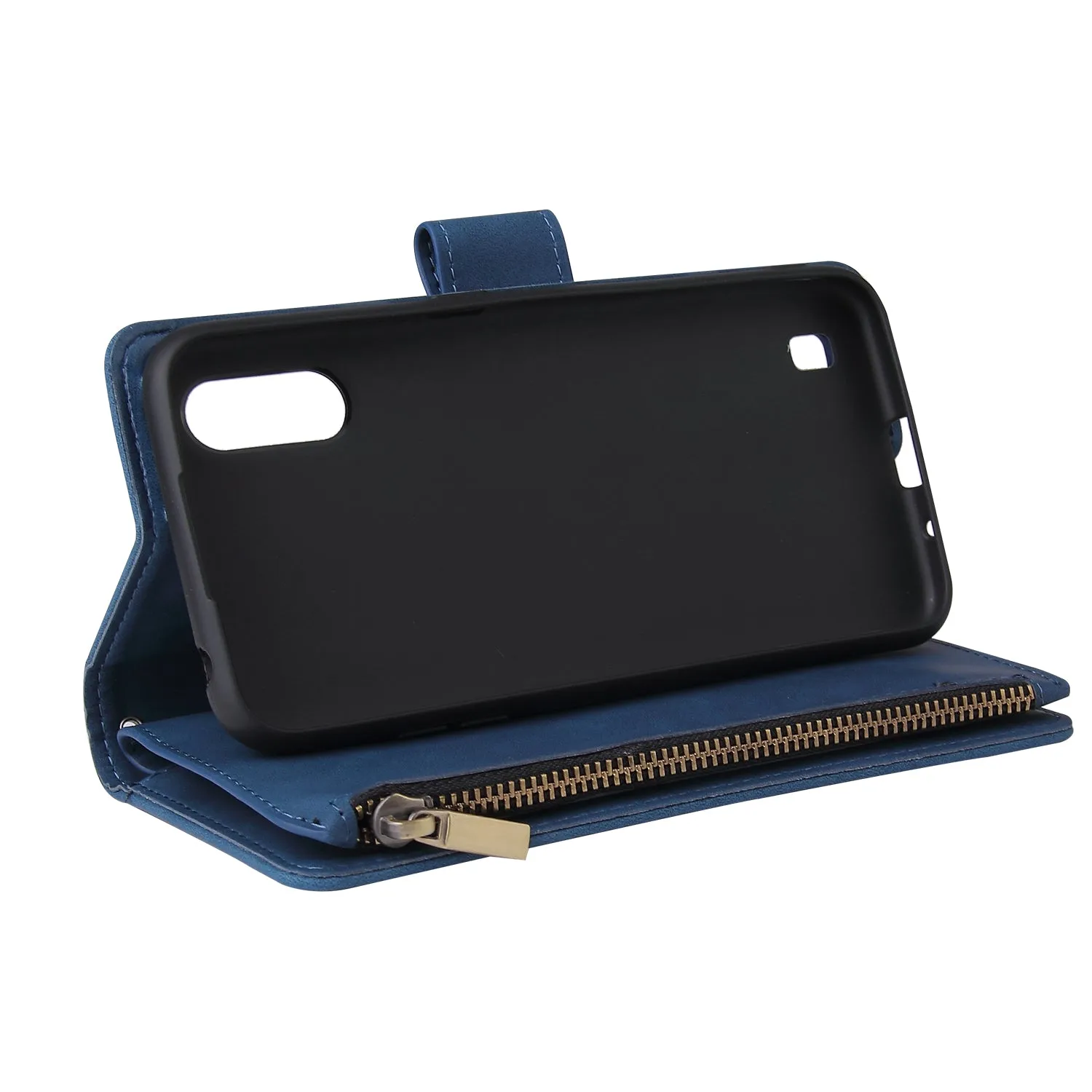 For Samsung A01 Case Smartphone Shell Wallet Design Zipper Closure Overall Protection Cellphone Cover  2 blue