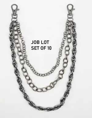 JEAN CHAINS Silver Layered Chains Fashion Job Lot Wholesale Set of 10 Packs