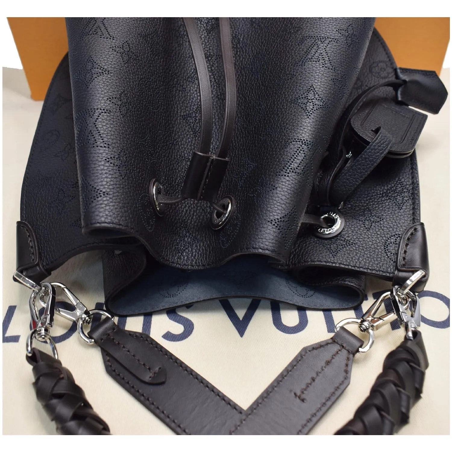 LOUIS VUITTON Muria Mahina Perforated Leather Shoulder Bag Black