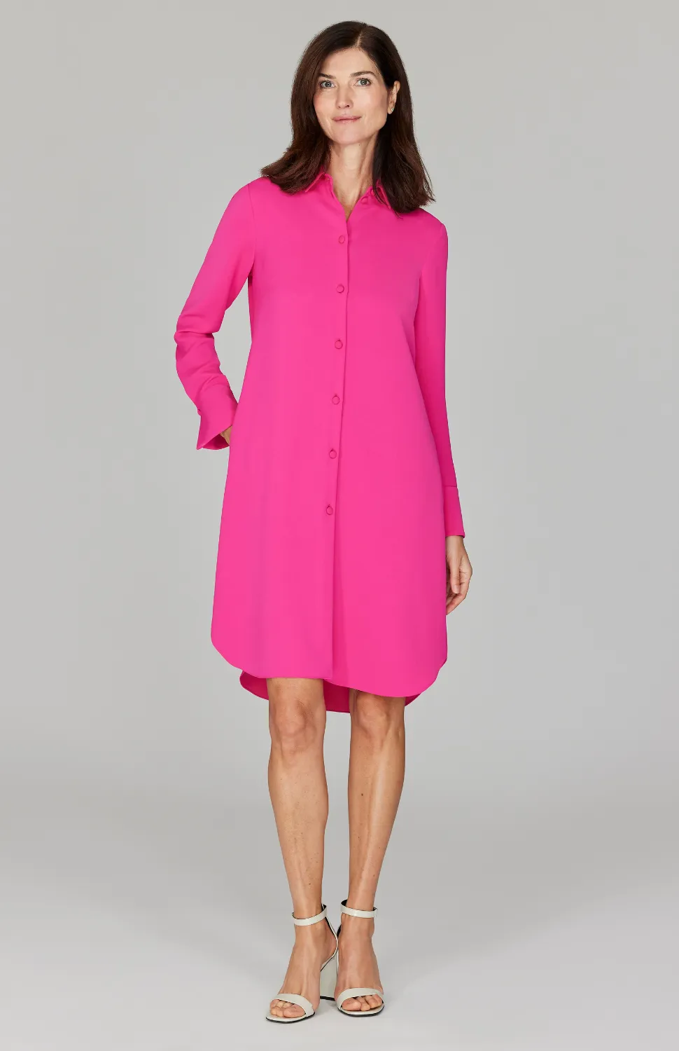 Lustrous Crepe Tailored Shirt Dress