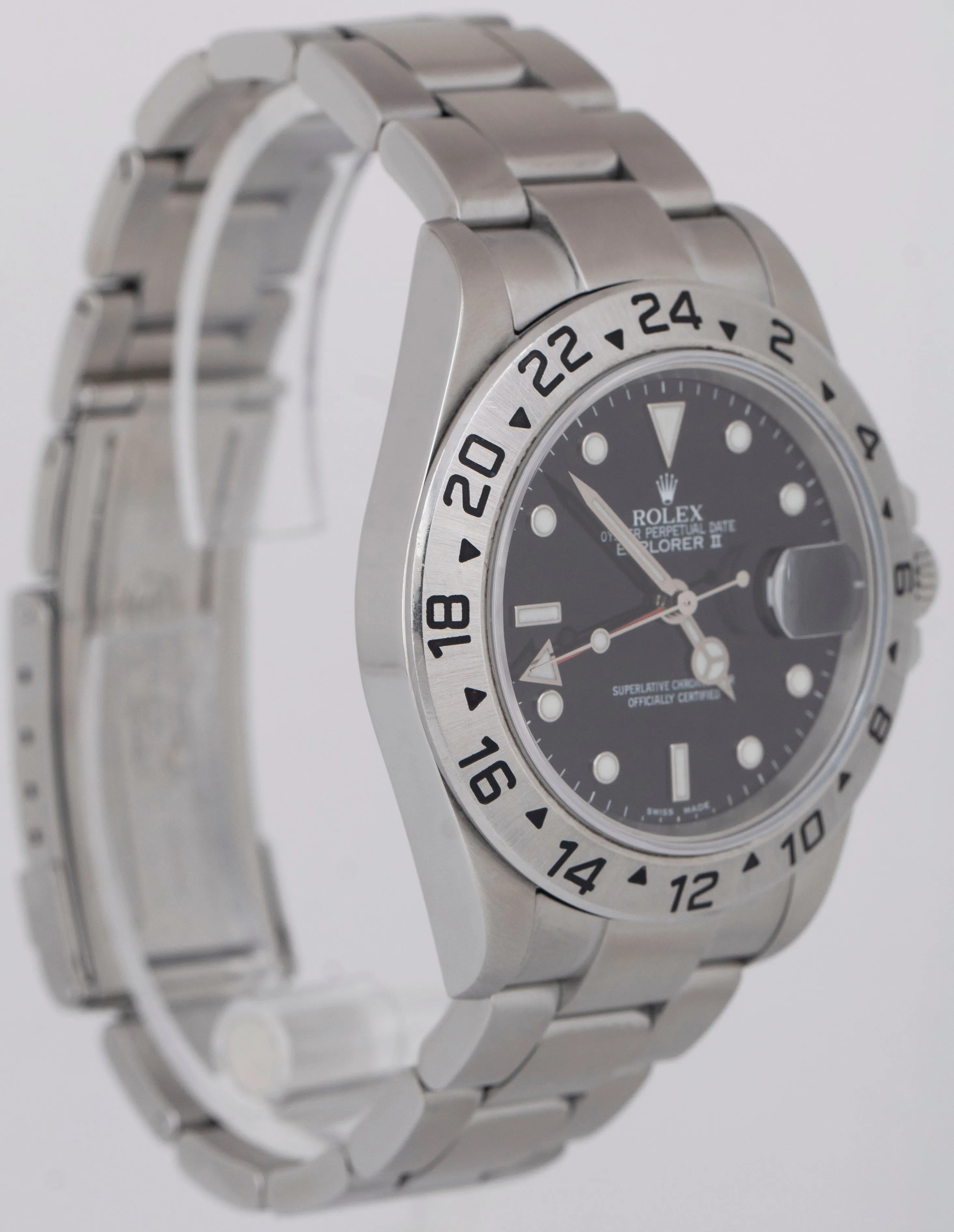 PAPERS Rolex Explorer II 40mm Black NO-HOLES Stainless Steel Watch 16570 BOX