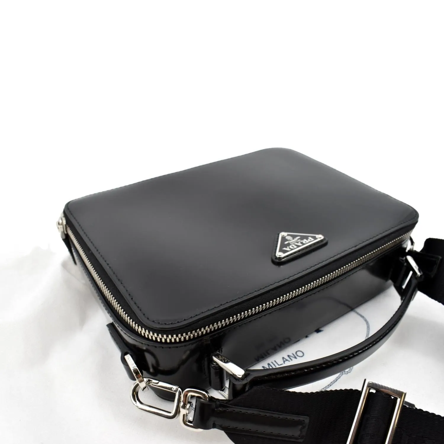 PRADA Brique Patent Leather Crossbody Bag Black 2VH069