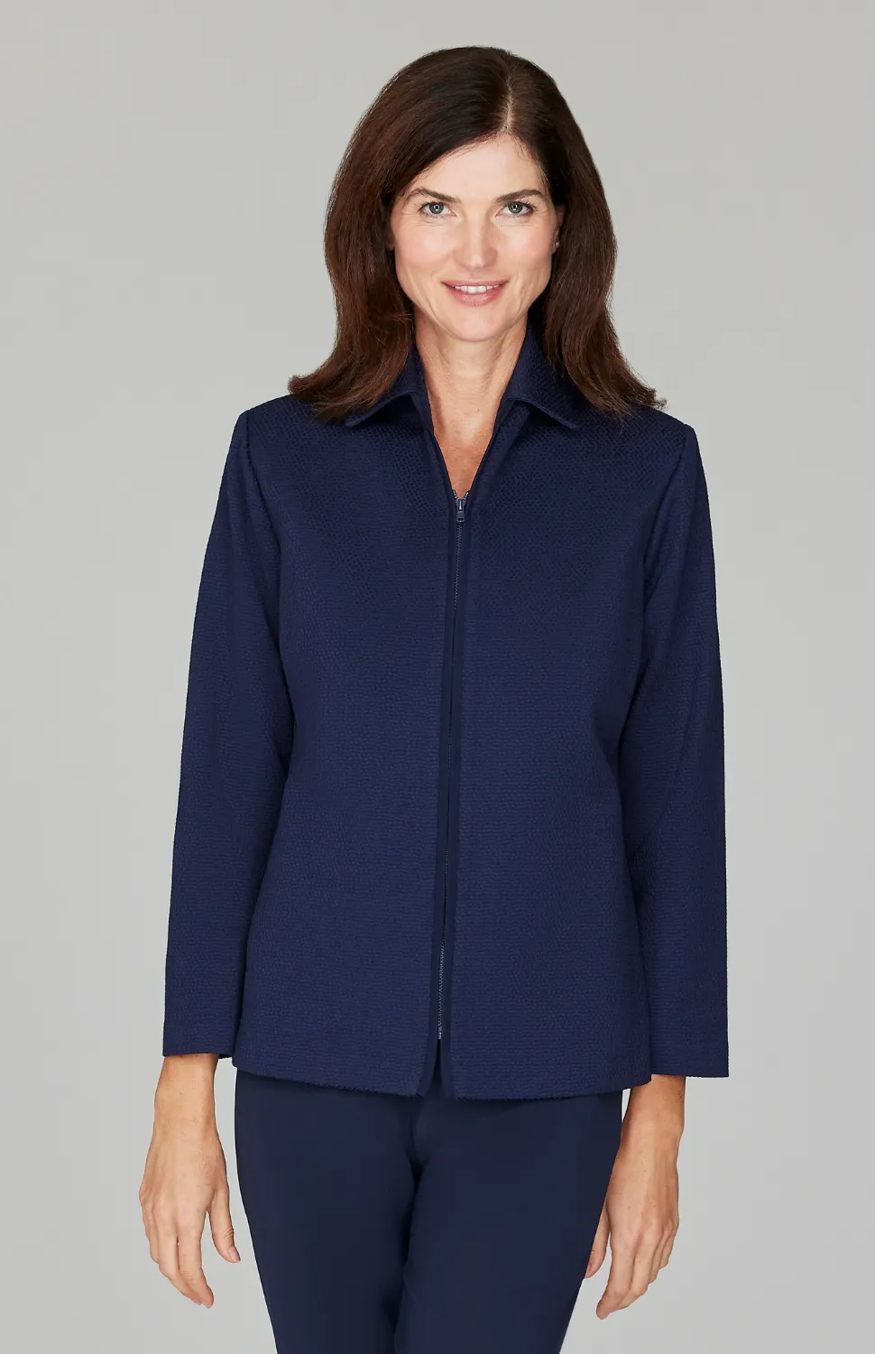 PREORDER Pique Zip Front Collared Jacket