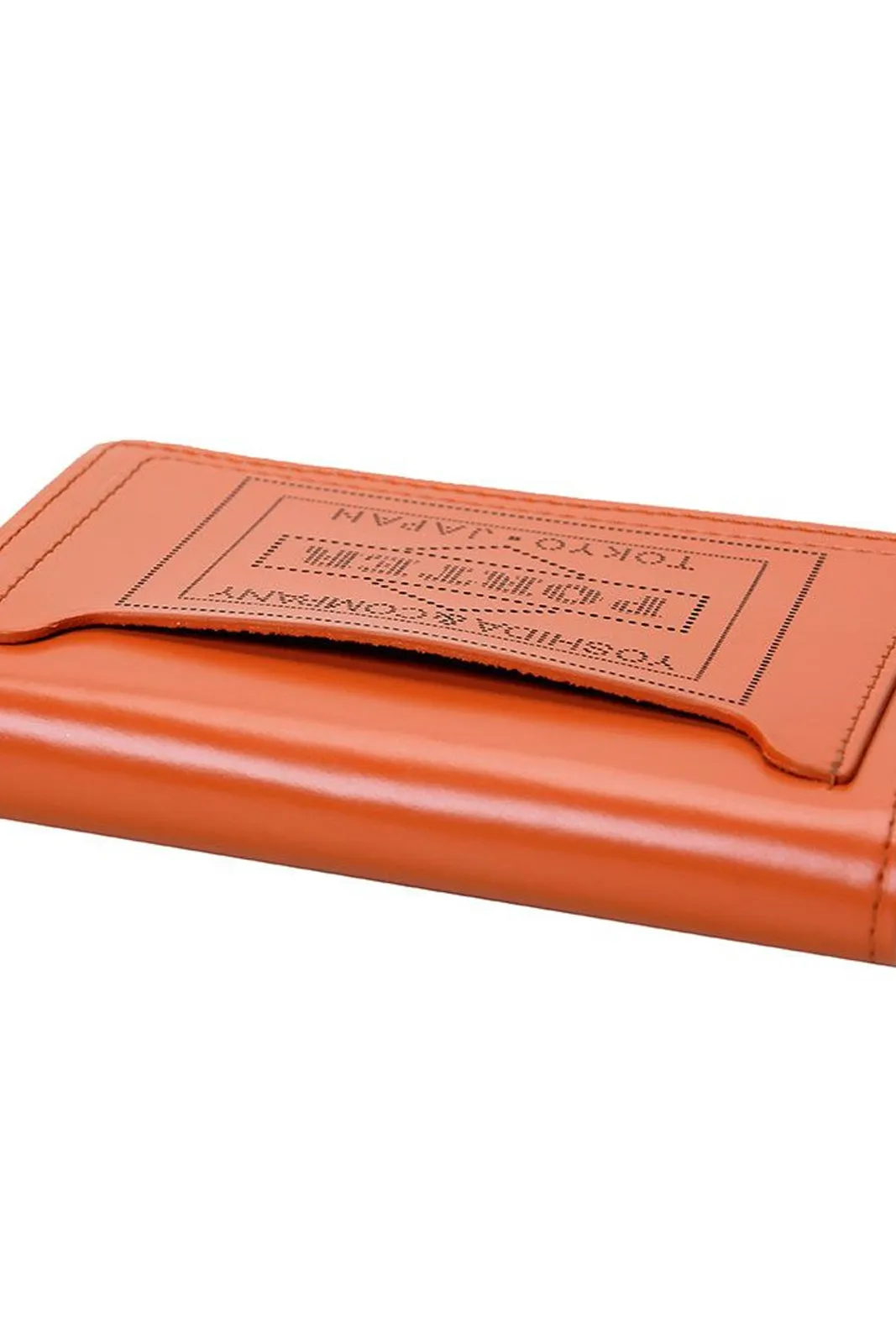 PS Leather Wallet Card Case (Glass Leather) Black/Orange