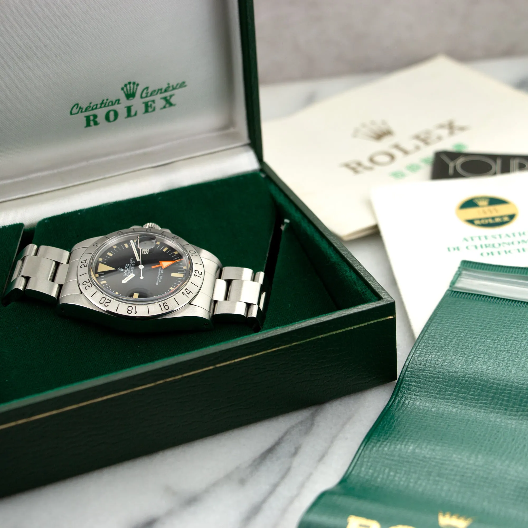 Rolex Explorer II Orange Hand Watch Ref. 1655 with Original Box and Paper