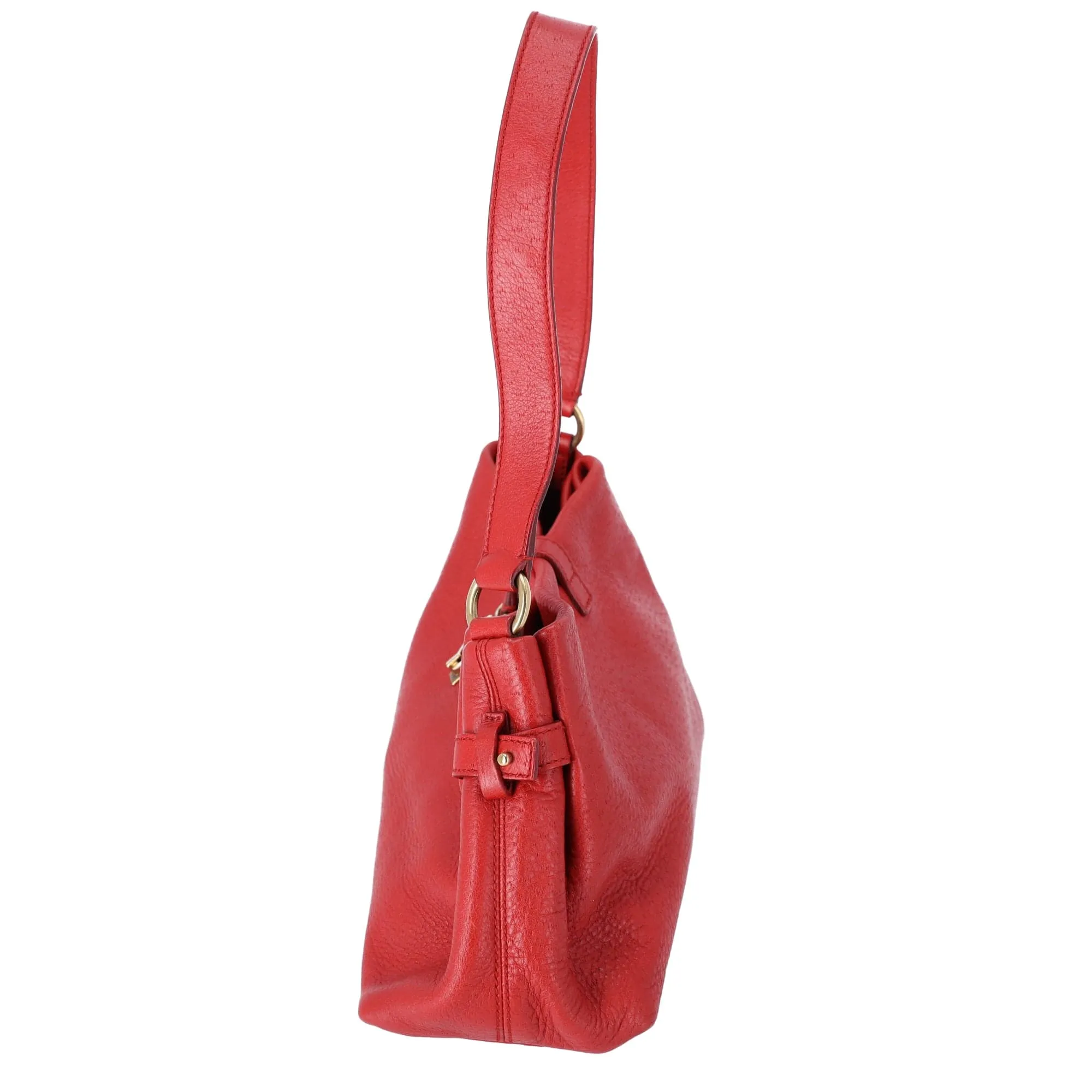 Salvatore Ferragamo Gancini One Shoulder Strap Hobo Pebbled Leather Red