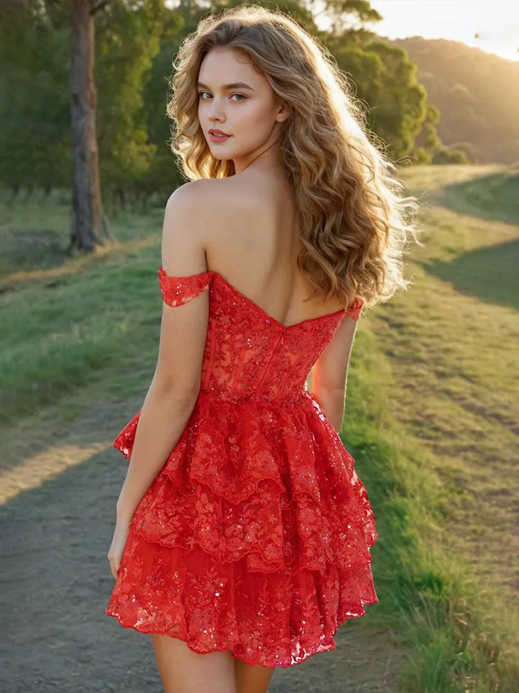 Sequin Off-the-shoulder A Line Homecoming Dresses