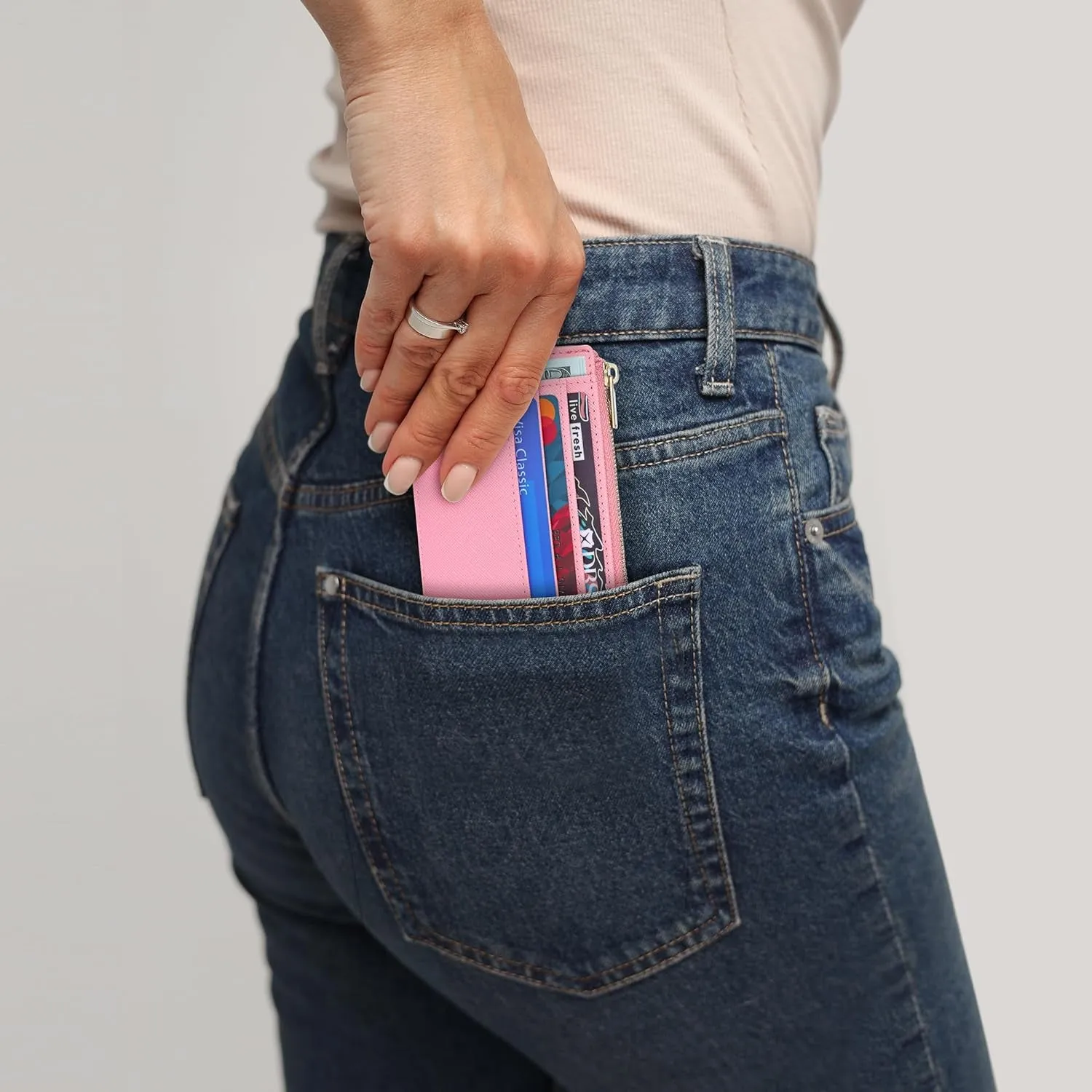 Slim Front Pocket Wallet for Women with Keychain