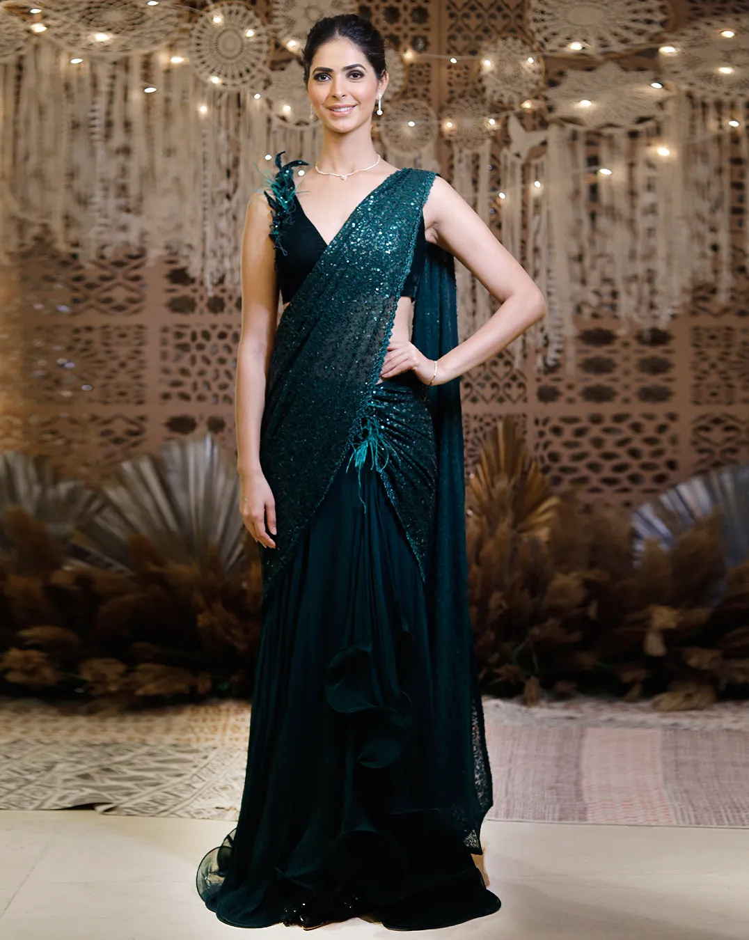 The Shimmering green skirt sari