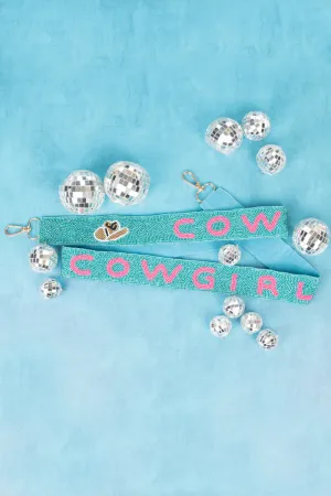 Turquoise and Pink 'Howdy' Hat Seed Bead Bag Strap
