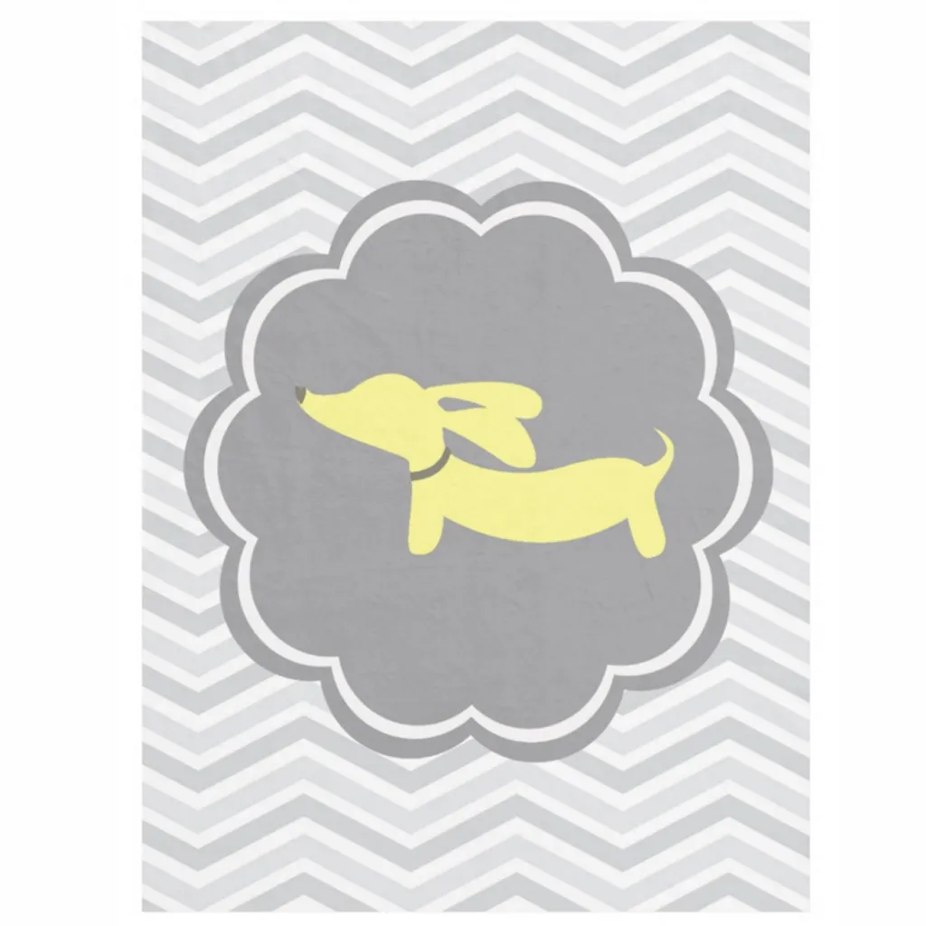 Yellow Dachshund   Gray Scalloped Circle Fleece Blanket